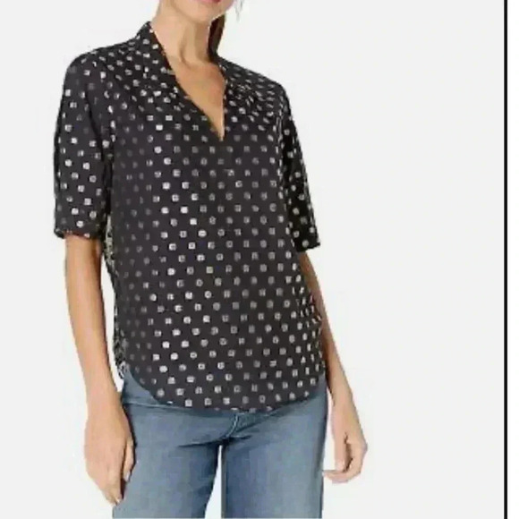Bishop + Young Short Sleeve Metallic Dark Romance Metal Top Blouse Size M - Picture 1 of 5